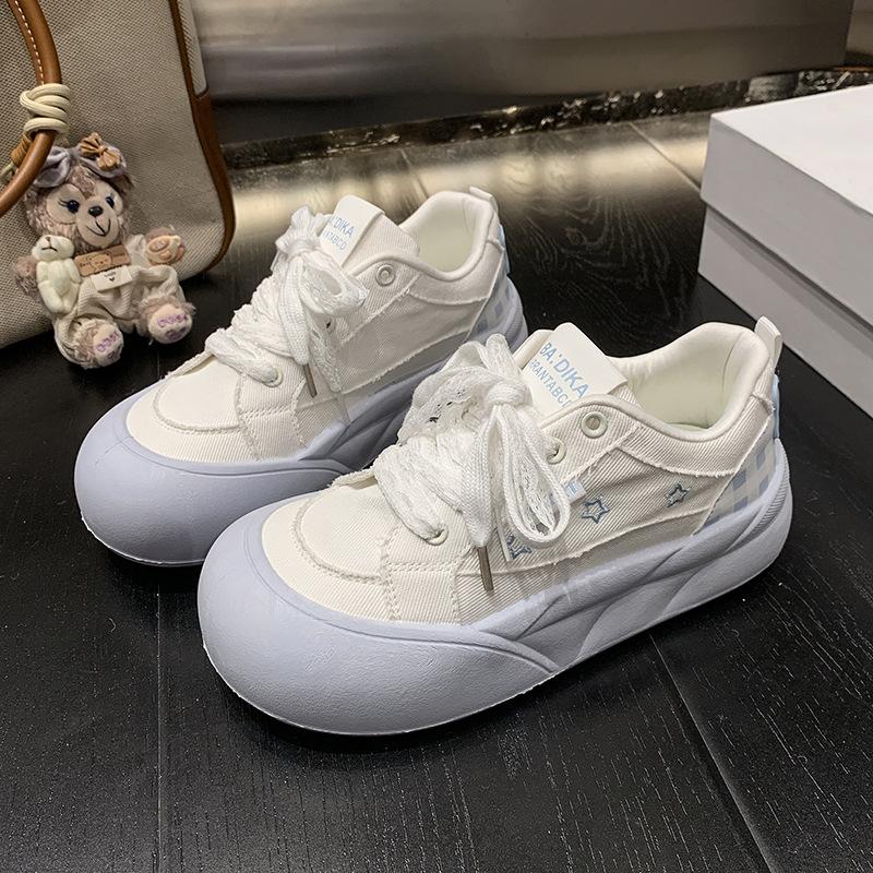 Korean board shoes women's 2025 new summer platform white shoes with skirts student niche bread shoes