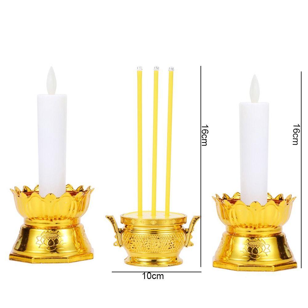 Plastic Lotus Candle Set Gold White Electronic Candlestick Set  Desktop Ornament