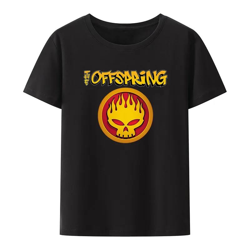 Flame Skull Head Punk Print TShirt Women And Unisex The Offspring Band Hiphop Streetwear Fashion Cool Camisetas Plus Size Tops