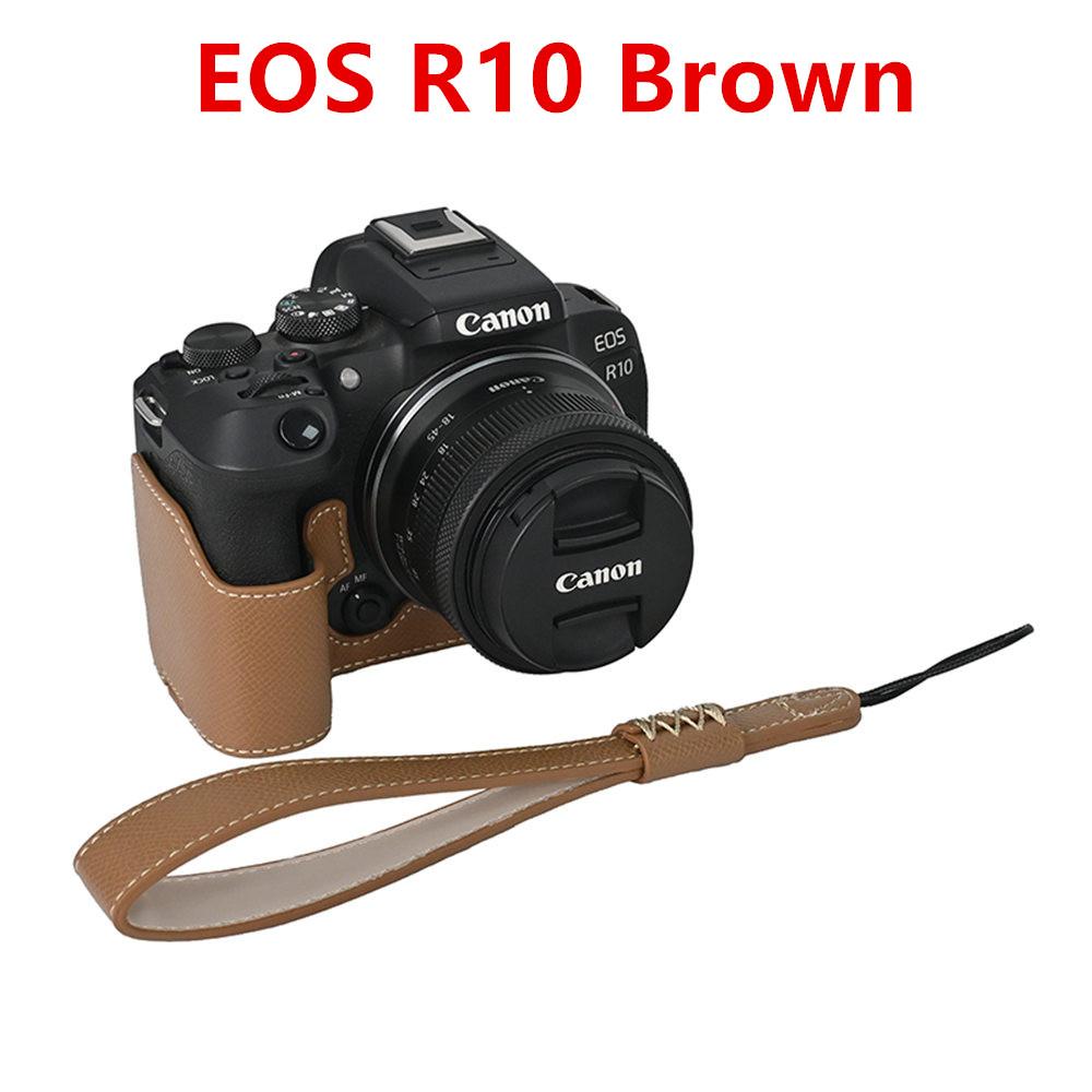 Palm Print PU Leather Camera Half Case For Canon EOS R50 R10 R8 Battery Opening Bottom Cover With Hand Strap
