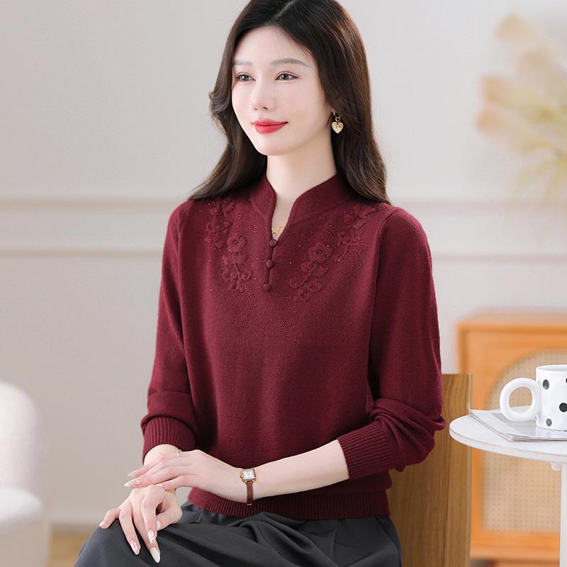 Mom's Stylish Knit Sweater 2025 - Thickened Base Layer for Middle-Aged & Elderly Women 50+