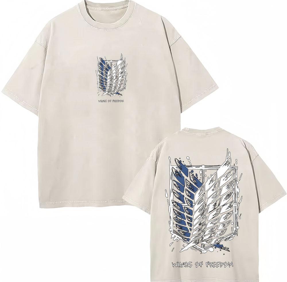 Washed Vintage Anime Attack On Titan Eren Jaeger Skeleton Graphic T Shirt Men Women Cartoon Manga Oversized Tshirts Streetwear