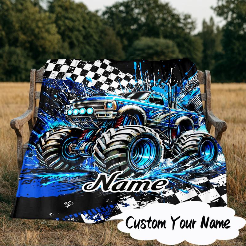 Custom Name Cartoon off-road vehicle truck Blanket Ideal Bedding Blanket Perfect for Travel, Camping, Living Rooms,Offices, Sofas, Fan Christmas gift