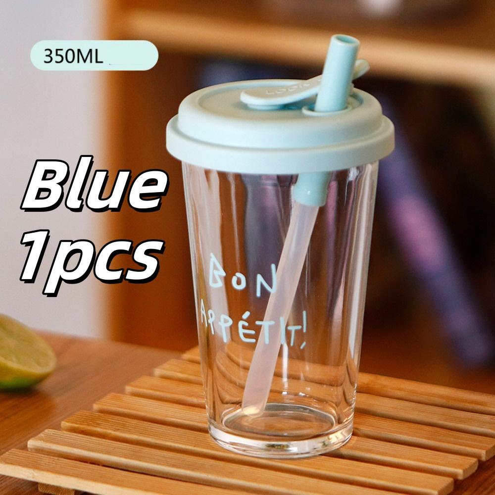 

350ml Glass Water Cup Portable Milk Drink Bottle Leak Proof Free Flip Lid Coffee Cups Sports Camping Office Glass Cup