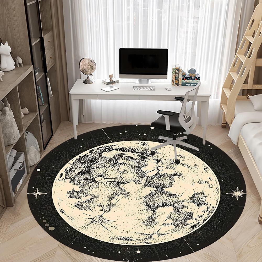 1pc Moon Celestial Office Round Area Rug, Mat Suitable ForOffice, Under Office Chairs Bedroom Living Room Home Decor, Room Deco