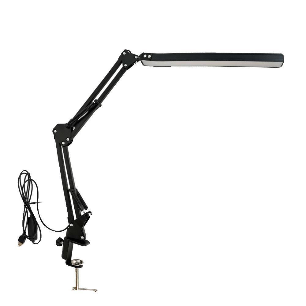 LED skládací kovová stolní lampa Klip na světelnou svorku Stmívací stolní lampa s dlouhým ramenem 3 barvy nastavitelné pro počítače v obývacím pokoji
