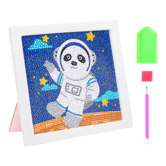 Full Drill Diamond Painting Kit with Frame Bright Color Sparkling Cartoon Astronaut DIY