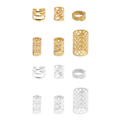 90PCS Dread Locks Hollow Out Hair Ring Hair Braiding Gold and Silver Dreadlocks Beads Headwear Charm Hair Braid Tubes Men