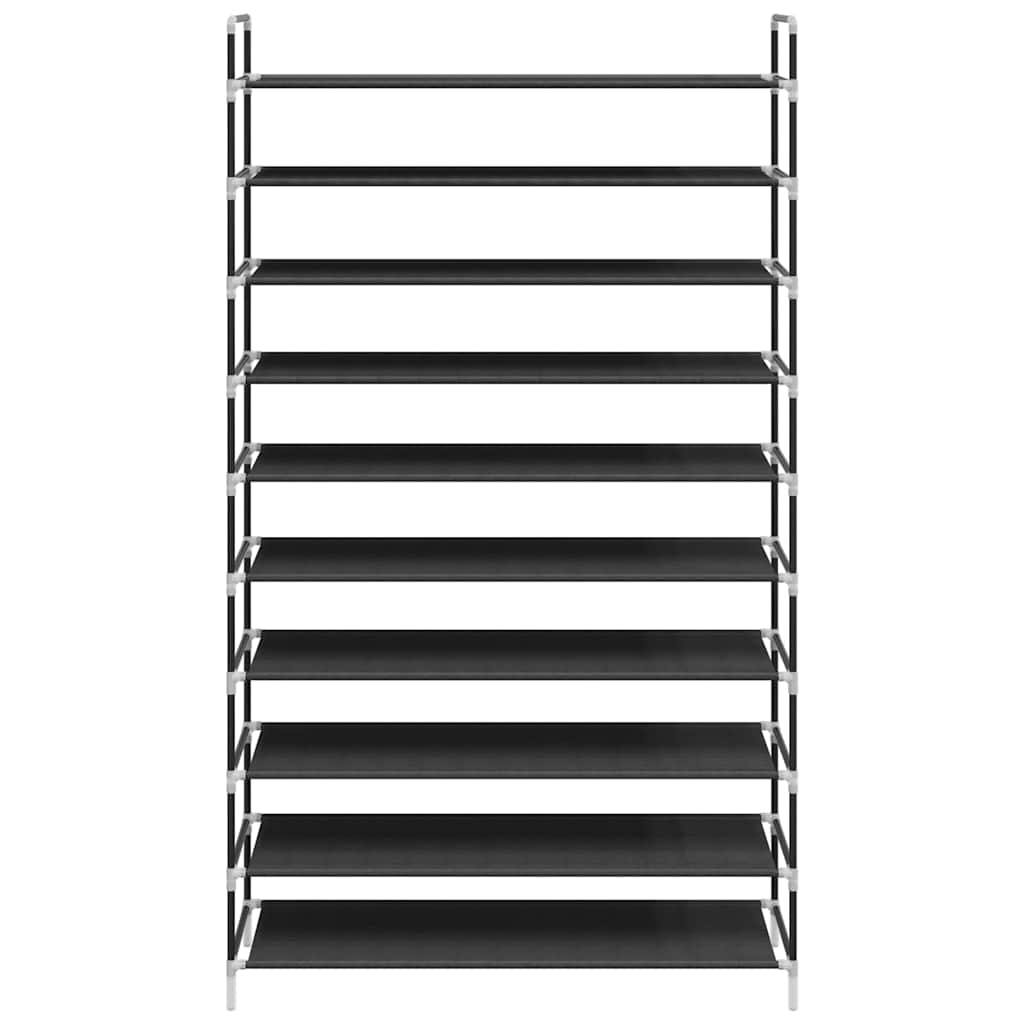 Shoe Rack with 10 Shelves Metal and Felt Fabric Black