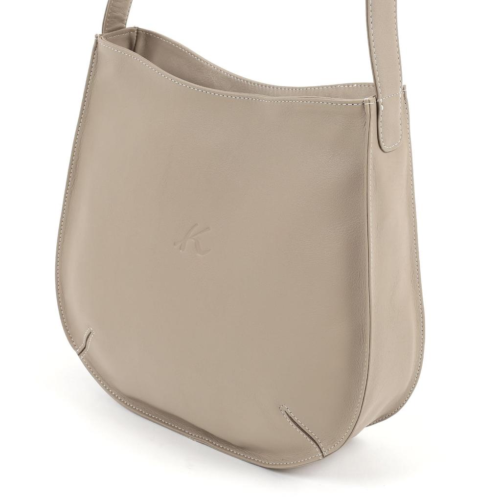 Kitamura Wasserdichte Rindsleder Crossbody Umhängetasche Y-1412 Sandbeige mit Weißer Naht (52901)