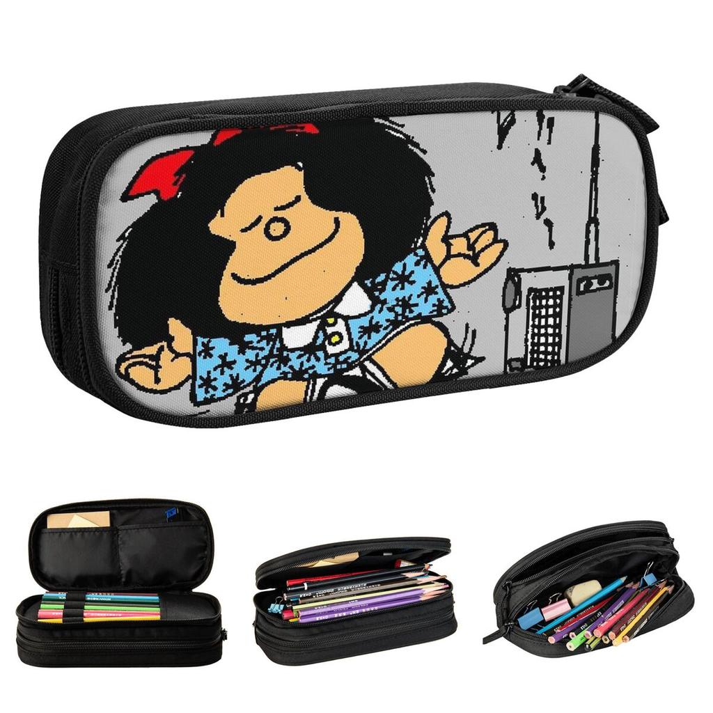 Mafalda Cartoon Pencil Cases Kawaii Amine Pen Bags Student Large Storage School Supplies Cosmetic Pencil Pouch