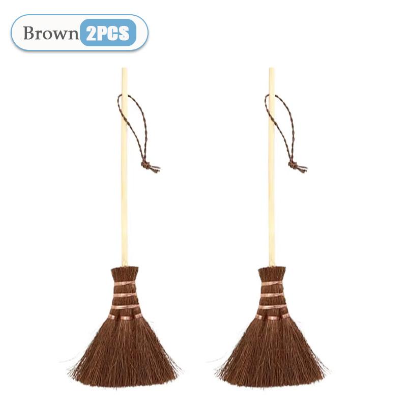 1-10PCS Mini Soft Hair Brooms Wood Floor Sweeping Straw Braided Keyboard Brush Witch Miniature Straw Brooms Dollhouse Decoration