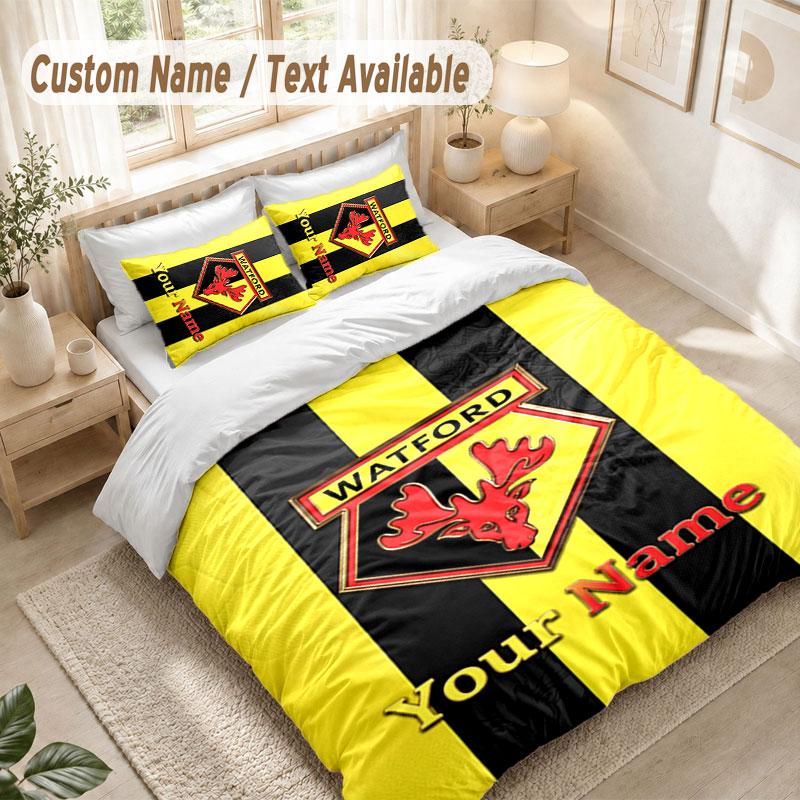 Custom Name Bedding Set 3 PiecesWatford FC Print Duvet Cover + 2 Pillowcases Soft Bed Decor