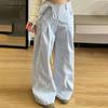 Damskor Vår/Sommar Långsam Stil Blå Rutig Volang Hög Midja Lös Vida Ben Golvlånga Byxor