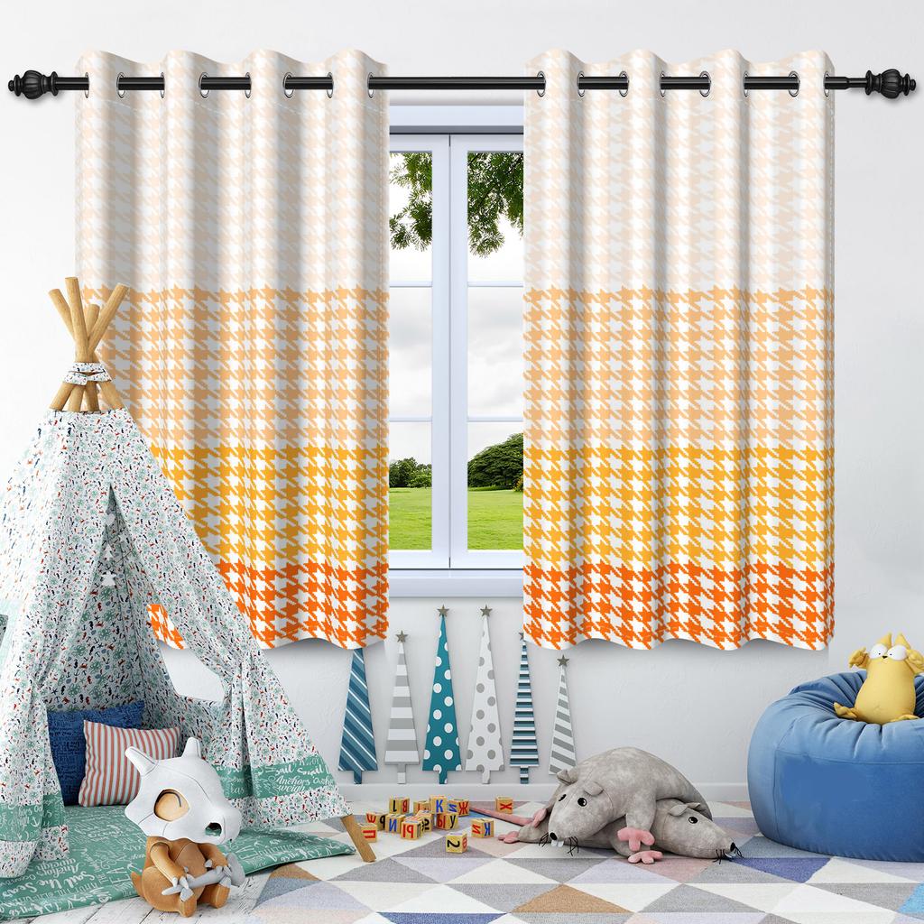 2Pcs Window Curtains Modern Style Simple Plaid Pattern Blackout Drapes Bedroom Living Room Drakening Thermal Insulation Curtain