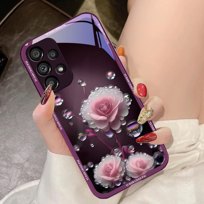 Dewdrop Flower White For Samsung Galaxy S10 4G S20 11E 30 S21 21Fe 22 S24 Pro S23 Ultra 5G S8 S9 Tempered Glass Phone Case