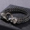 Pulseira de mão com cabeça de lobo e corrente Franco Link de 9,6" e 12 mm para homens, joias de aço fundido preto, presentes de aniversário para namorado