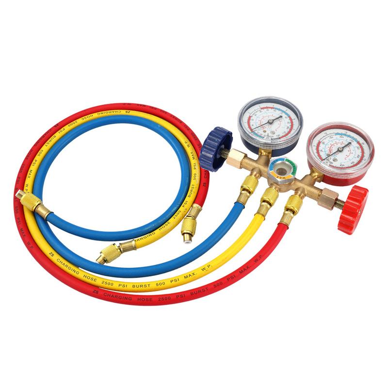 AC Diagnostic Manifold Gauge Set 3 Way A/C Refrigeration Charging Service Hose and Hook for R12 R22 R404A R134A