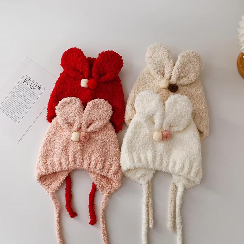 Bonnet Bébé Oreilles de Lapin Mignon Hiver Épais Chaud 1-3 ans Tout-Petites Filles Chapeau Protection Oreilles Extérieur Coupe-vent Bonnets Enfants