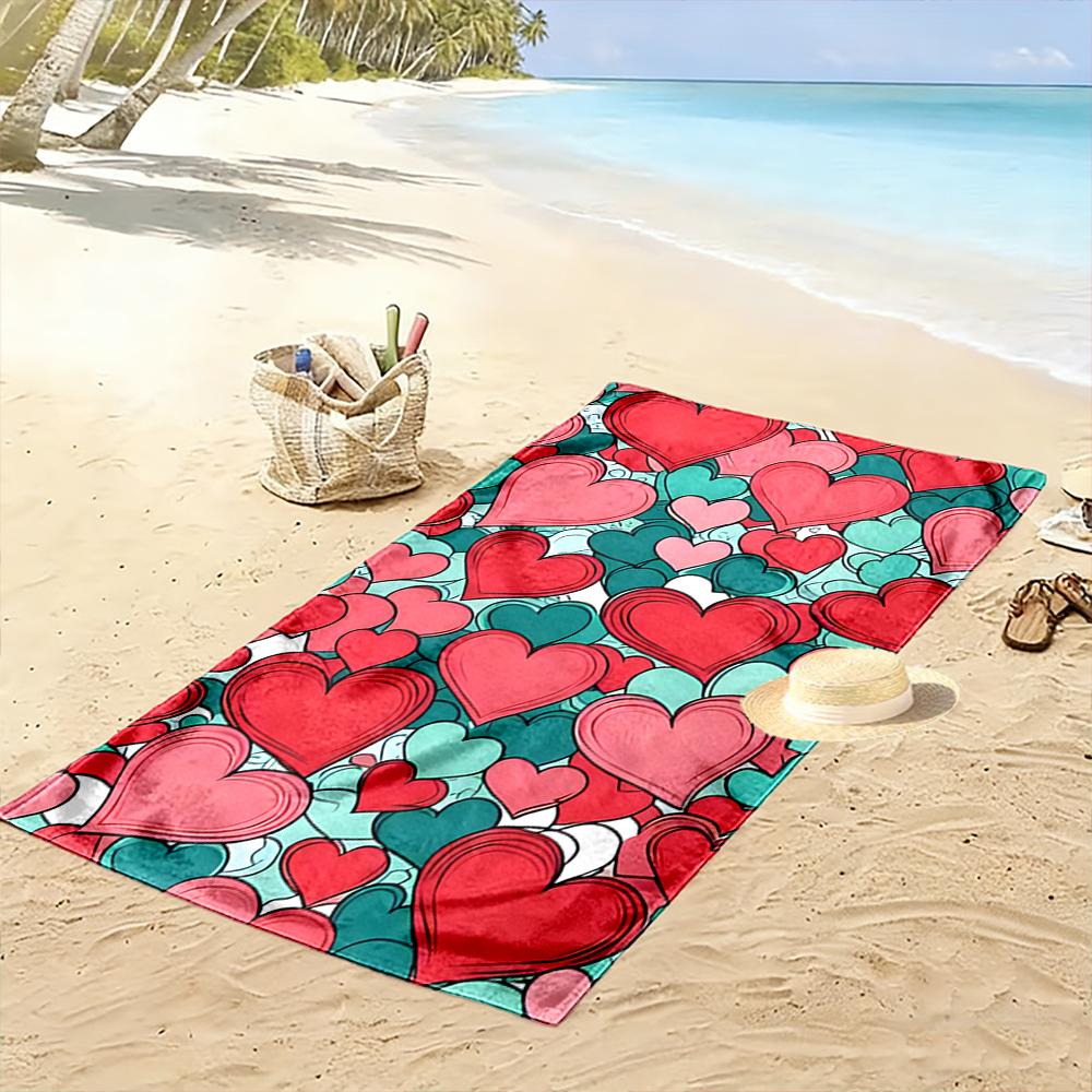 Colorful Heart Pattern Design Beach Towel Beach towel quick-drying for travel outdoor sports jogging beach and swimming