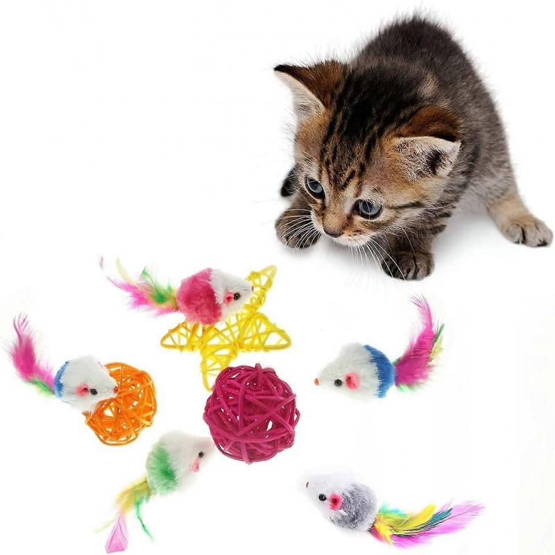 Fluffy Pet Cat Toy Mouse, Cat Toy Mouse, Cat Pet Toy, Feather Tail Catcher, 10-Pack