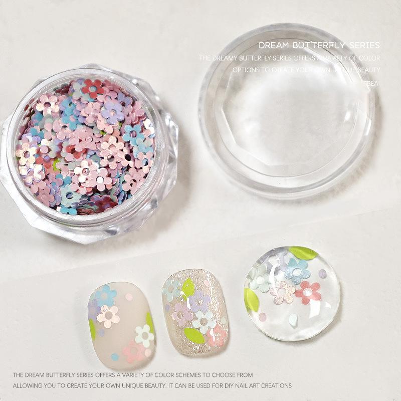 

1 банка полых цветов, блестки для нейл-арта, мини-блестящие хлопья, пайетки для ногтей, украшение для нейл-арта, шармы для кончиков маникюра для женщин
