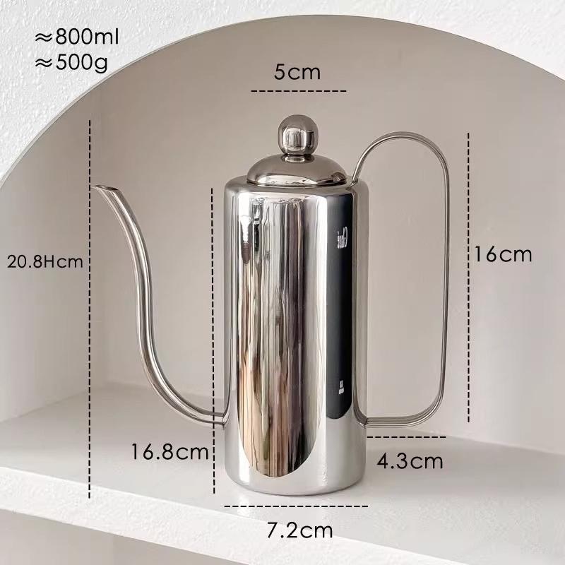 Cafetière infusée à la main Pot domestique à bec fin Pot à bec fin en acier inoxydable 304 Ustensiles à café à bec fin Pot à long bec environ 800 ml