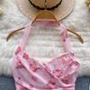 Dámske Sladké Šifónové Potlačené Camis Letné Halter Bez Chrbta Sieťované Tank Topy Vintage Bez Rukávov Štíhle Dobby Základy Crop Top Y2k