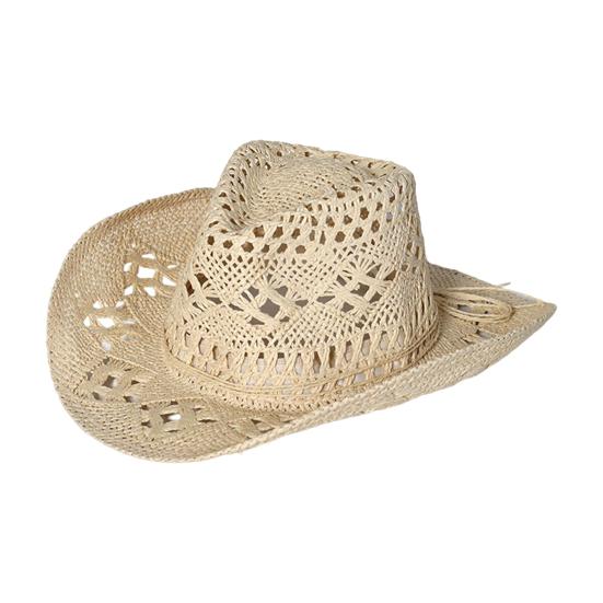 Cappello di Paglia Ventilato Vuoto Rotondo Pieghevole Cappello da Cowboy Occidentale da Spiaggia Oggetti di Scena per Foto