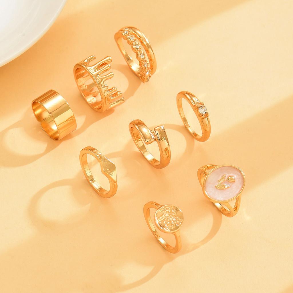 Geometrische Zinklegering Ringenset Met Bloemenpatroon Voor Stijlvolle Vrouwen