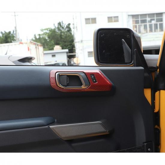 2PCS  Interior Door Handle Decor Cover Trim for 21+ Ford Bronco Red Carbon Fiber