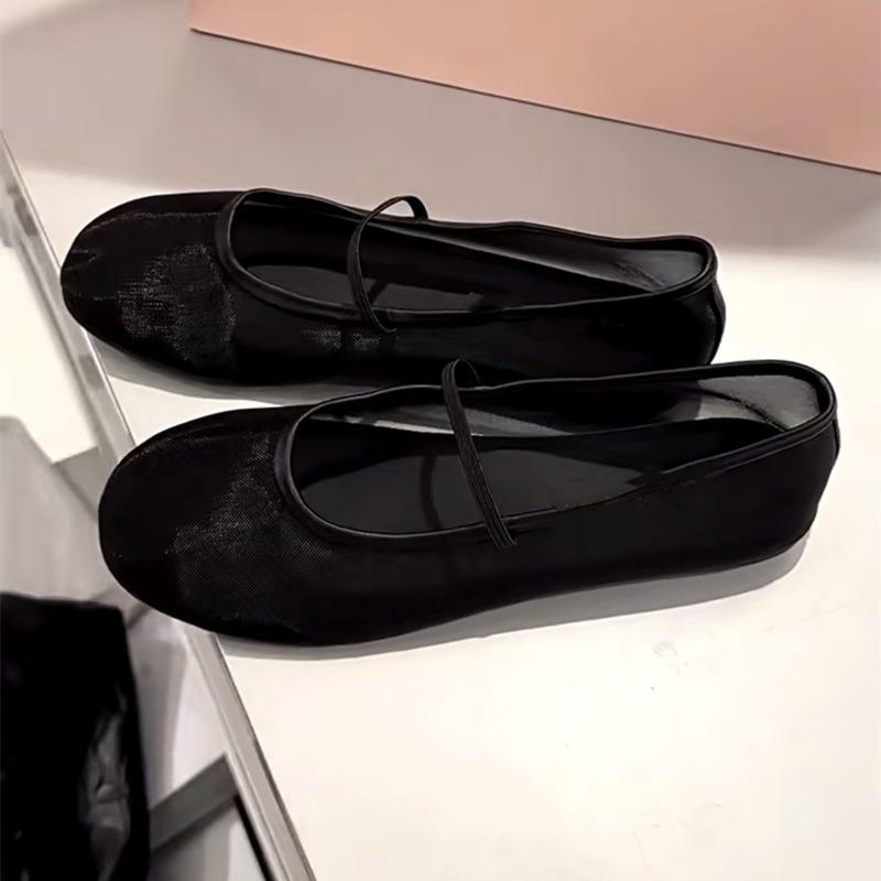 Fashion Transparent Silk Gauze Ballet Flat Women 2025 Summer New Round Toe Elastic Band Mesh Shoes Ladies Comfort Versatile Lazy Loafer