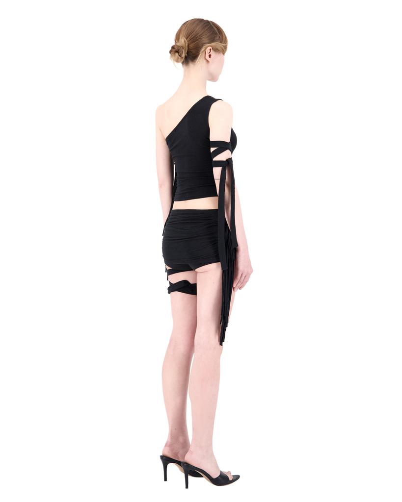 Kimyo Tangled Tie Offset Shorts Black