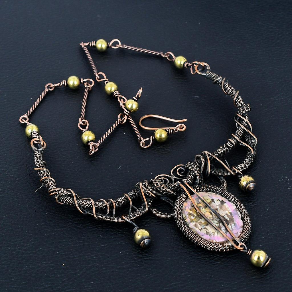 Copper Rhodochrosite Necklace Gemstone Jewelry, 999 Copper Wire Wrapped Necklace, Adjustable Handmade Chain Necklace Gift For Wife Jewelry