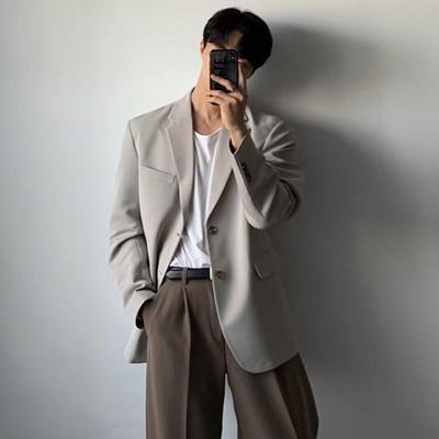 Blazer Casual da Uomo Stile Coreano per Primavera/Autunno con Collo a Punta Vestibilità Larga Giacca da Pendolare