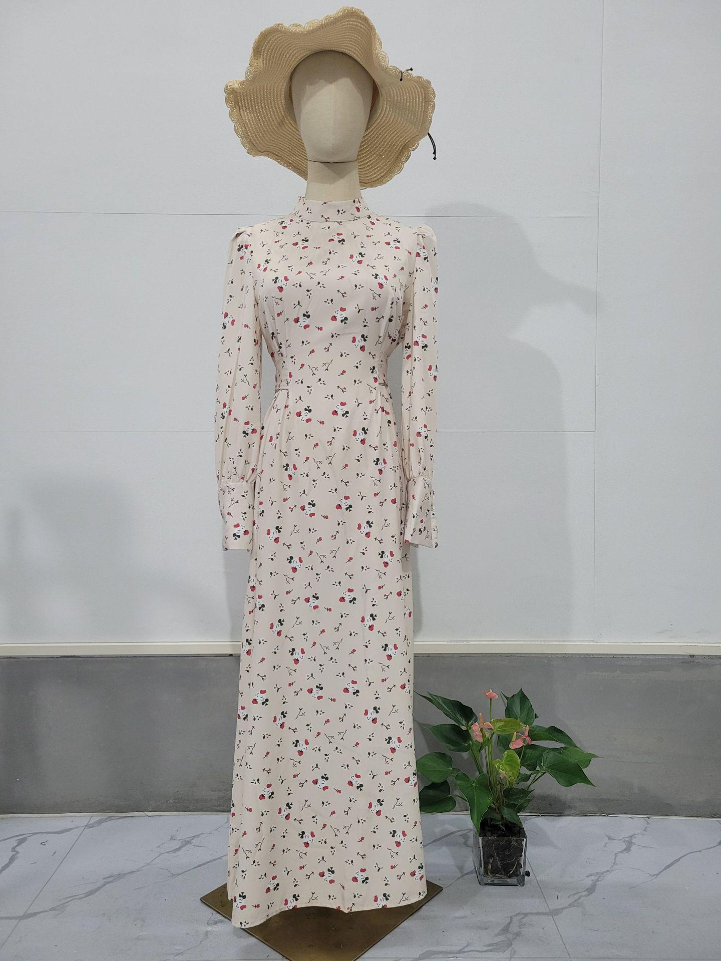 2025 Spring Floral Print Lace-up Long Sleeve Dress with European & American Design Extra Large