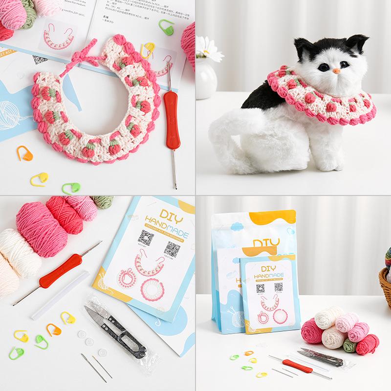 Pink cute little cake pet collar hand-knitted wool DIY material surrounded by a cat collar decoration