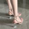 New Casual Versatile Word with Rhinestone Transparent High Heels Femininity Fashion Stiletto Sandals