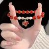 1pc Maple Leaf Pendant Bracelet Red All-Match Bracelet, Elegant Maple Leaf and Red Bead Bracelet with Pearls - Fashion
