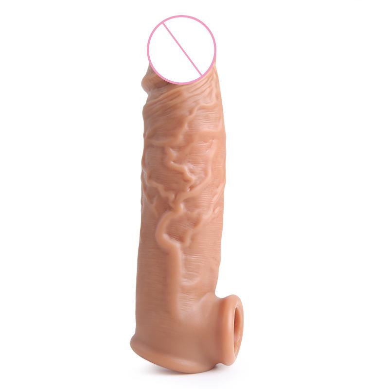 Silicone Sexy Exotic Condom Men's Penis Ring Couple Toy Sperm Lock Set Lengthened Soft Contraceptive Adult Sex Product
