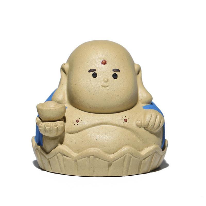 Zen Purple Clay Character Tea Pet Handmade Monk Jigong Buddha Tea Figurine Japanese Tea Ceremony Tea Statue Teaset Ornaments