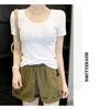 Women's White Short-Sleeve Crew Neck T-Shirt, 2024 Spring/Summer, Slim Fit, Pure Cotton, Basic Top