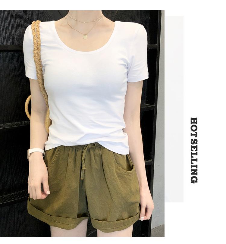 Women's White Short-Sleeve Crew Neck T-Shirt, 2024 Spring/Summer, Slim Fit, Pure Cotton, Basic Top