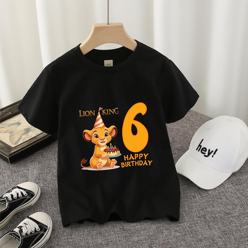 Lion King Kids T-shirt Disney Cute Birthday Number 1-10 Years Old Anime Child Tee Street Summer Clothes Kawaii Party Gift
