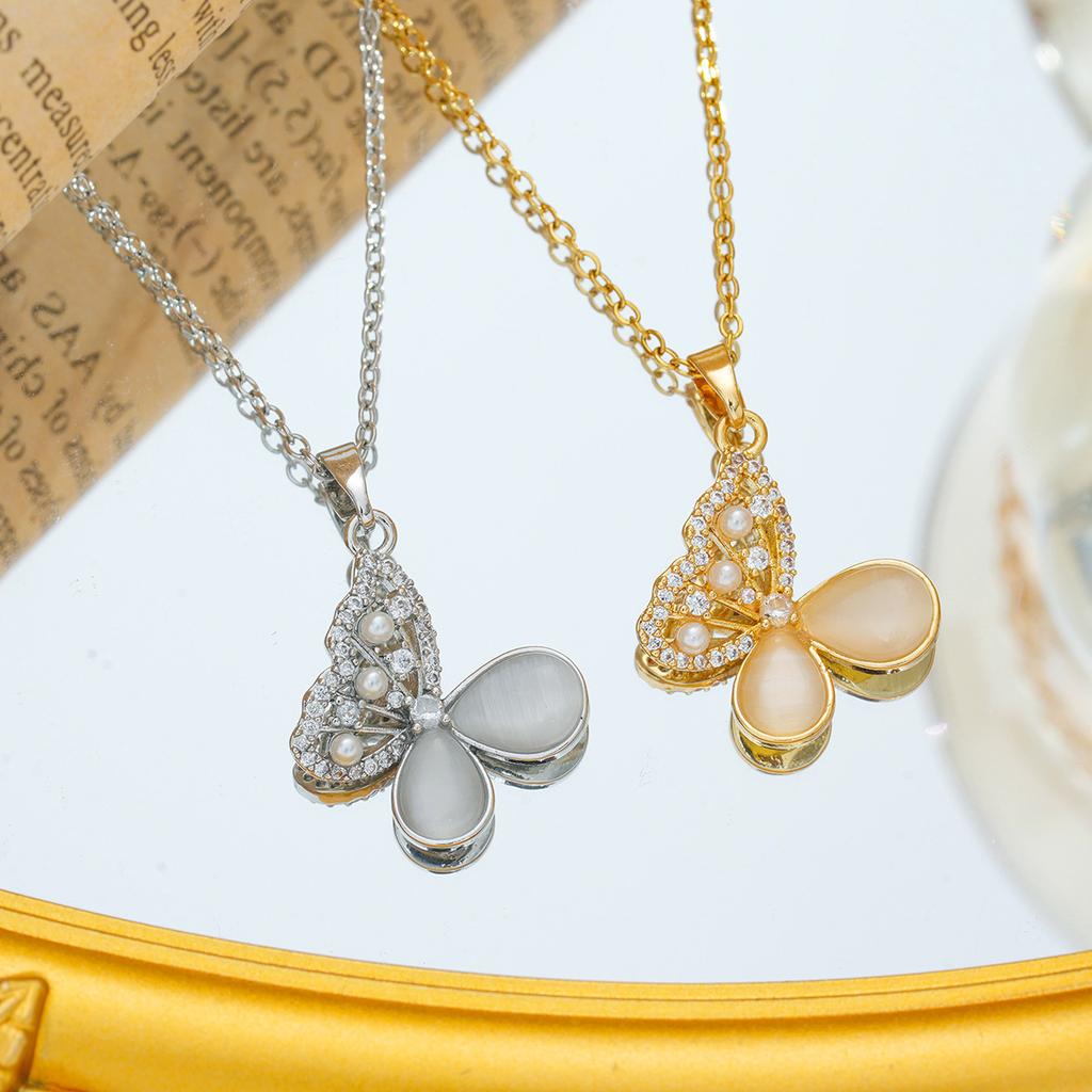 Cat's Eye Stone Butterfly Necklace for Women Versatile High-end Collarbone Chain Temperament
