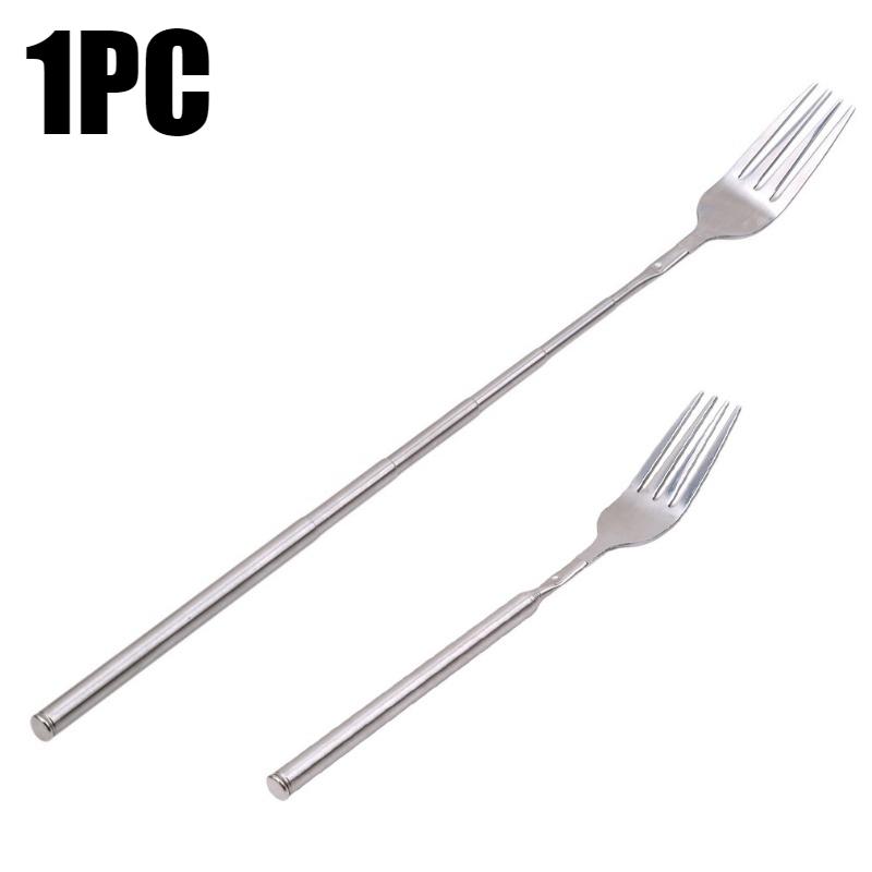 Stainless Steel Telescopic Extendable Long Handle Forks BBQ Dinner Fruit Dessert Toasting Kitchen Tool Tableware Scalable Spoon