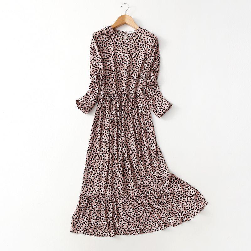 

Foreign Trade Overplus Order Retro Leopard Print Print High Waist Slimming Long sleeve dress Spring Drape Viscose Long dress Foundation Leopard Print M