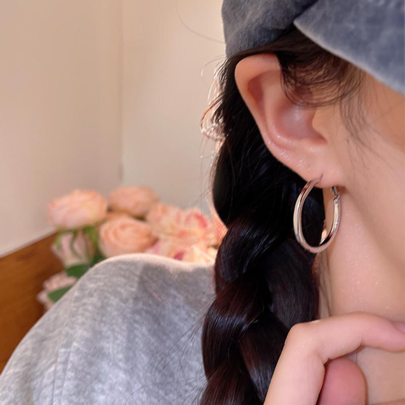 Korean Irregular Silver Circle Earrings Female Cold Wind Internet Celebrity Wide Face Earrings Trend Personality Ears