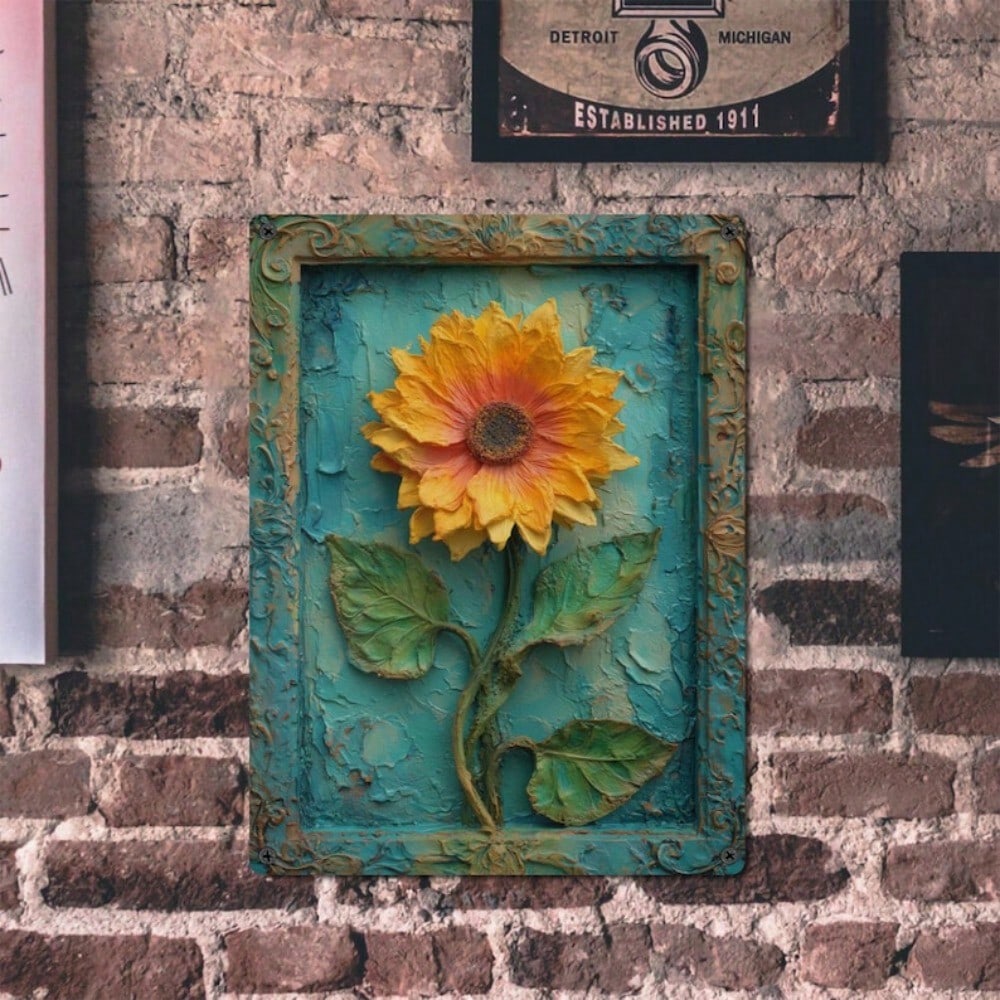 Vintage Metal Tin Wall Art Sunflower Retro Kitchen Garage Decor 20x30