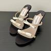 Bow square head open-toed high heels versatile slippers French stiletto strap sandals women's 2025 summer and autumn new models